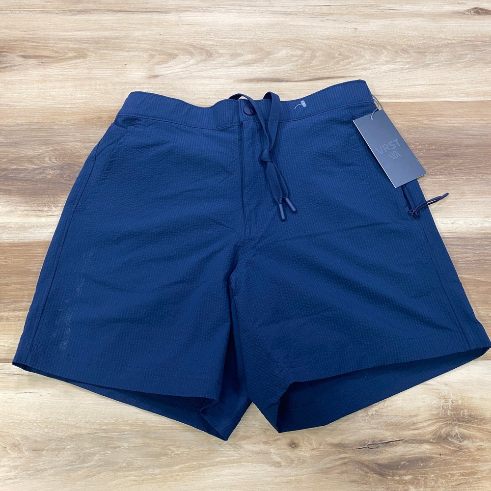 VRST Seersucker Shorts Men S Navy Blue Polyester Relaxed Fit Gorpcore Summer New